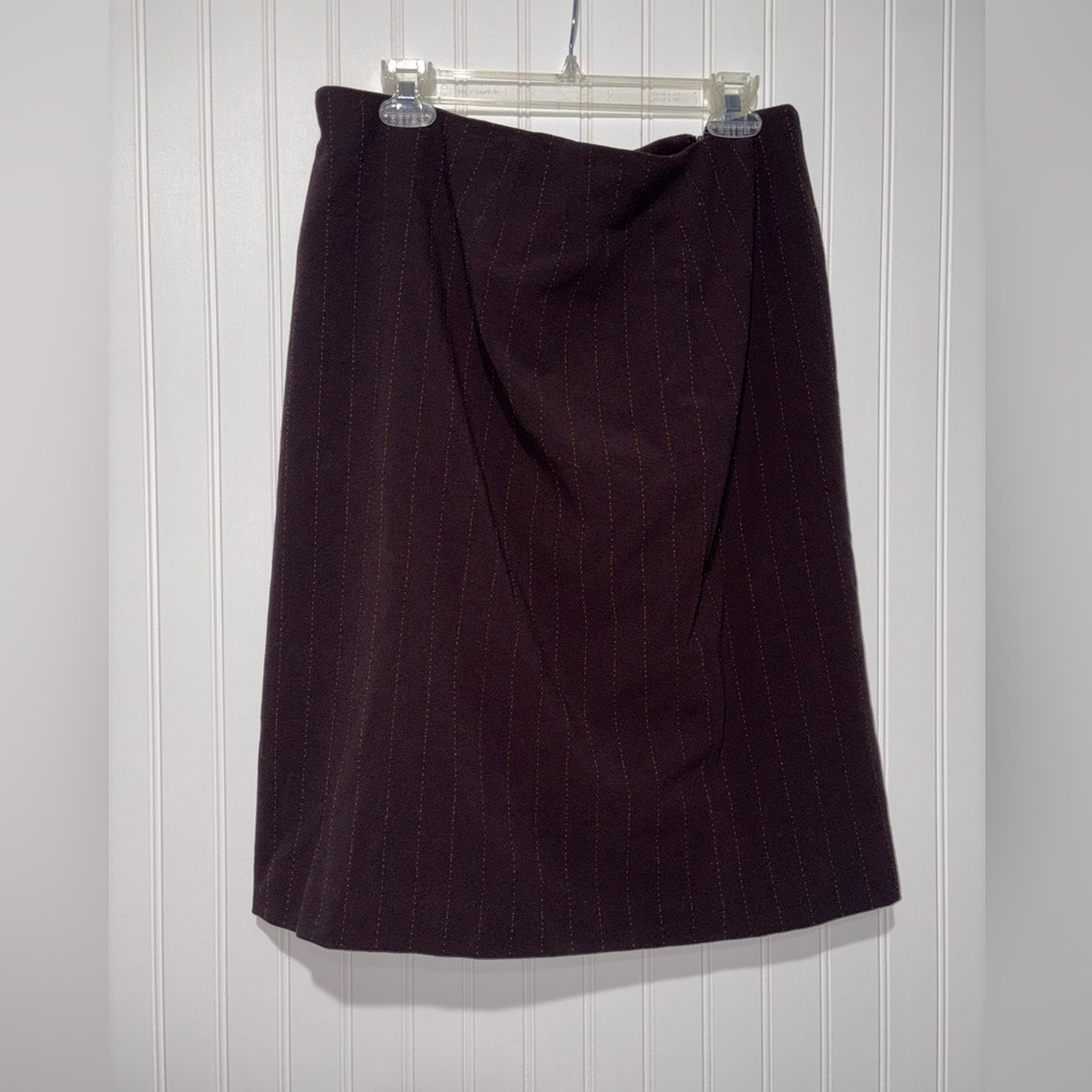 Larry Levine Elegant Brown Pinstripe Skirt| Size 18